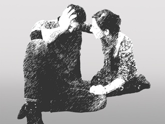 Two people in a therapeutic pose