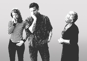 Three people in dialogue
